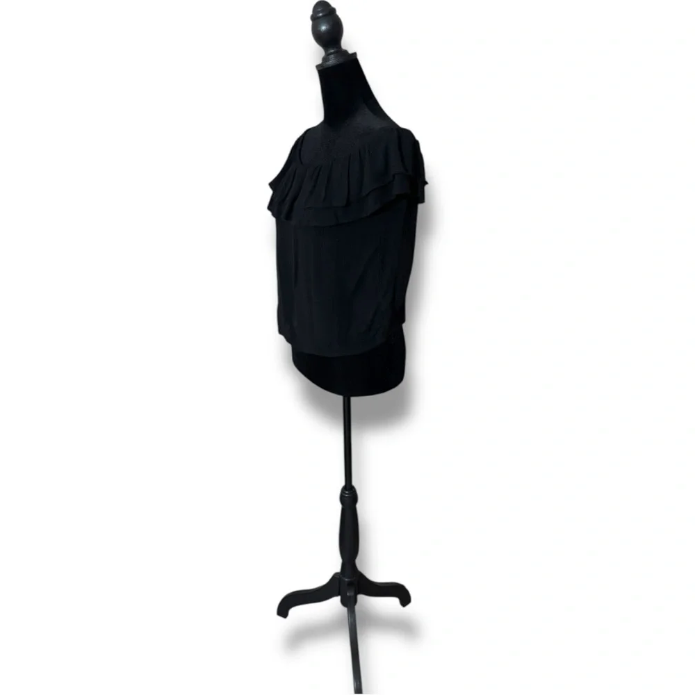 One Clothing Off The Shoulder Ruffled Neck and Sleeves Black Lightweight Top - Picture 3 of 16
